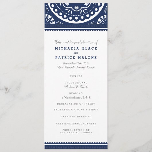 Papel Picado Wedding Program - Navy Programma (Voorkant)