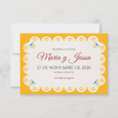 Papel Picado Yellow Nuestra Boda Spanish Wedding Save The Date (Voorkant)