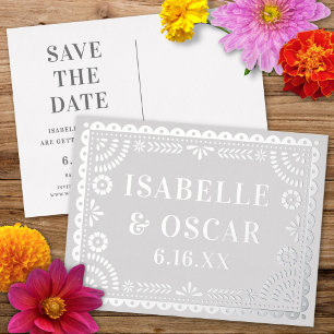 Papel Picado Zilveren Bruiloft Save The Date Kaart