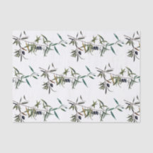 Papel seda con acuarela de rama de olivo