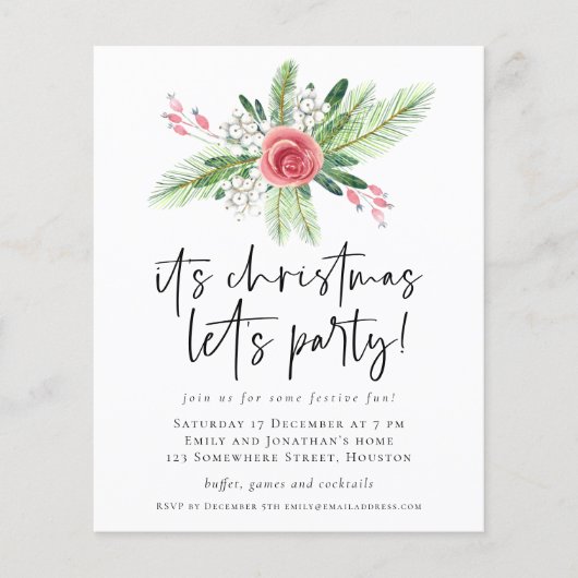 PAPER | Bloemige Bessen Kerst Feest Uitnodiging Flyer (Voorkant)