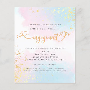 PAPER Blue Pink Waterverf Heart Script Verloving Flyer