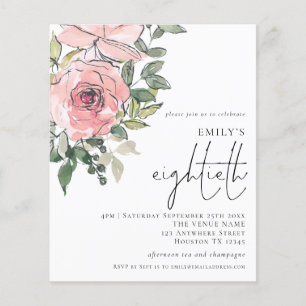 PAPER Blush Pink Floral 80th Party Flyer