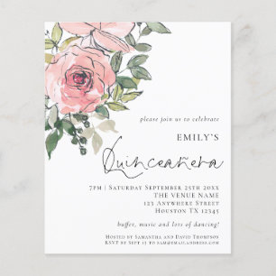 PAPER Blush Pink Florals Quinceañera Invite Flyer