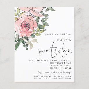 PAPER Blush Pink Florals Sweet 16 Uitnodiging Flyer