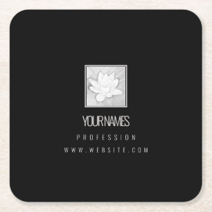 PAPER COASTER BUSINESS CARD : LOTUS : ROZE + ZWART VIERKANTE KARTONNEN ONDERZETTER