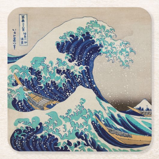 PAPER COASTER : HOKUSAI : DE GOLF  VIERKANTE KARTONNEN ONDERZETTER (Voorkant)