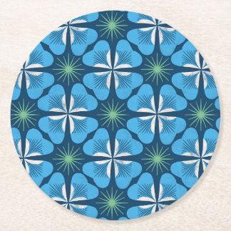 Paper Coaster in bright blue clover geometric Ronde Kartonnen Onderzetter