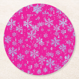 Paper Coasters, Bright Fuchsia Snowflakes Ronde Kartonnen Onderzetter