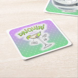 PAPER COASTERS - DAIQUIRI RECEPT COCKTAIL KUNST VIERKANTE KARTONNEN ONDERZETTER