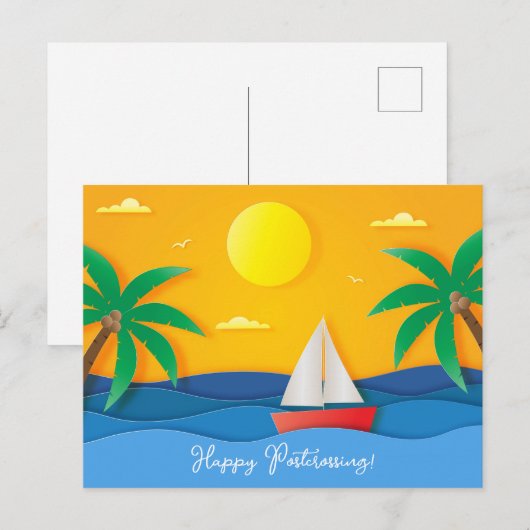 Paper Craft Sunset Ocean Sailing Briefkaart (Voorkant / Achterkant)