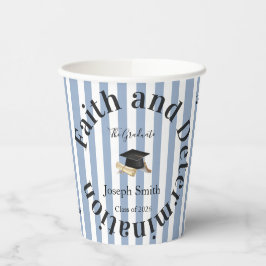 Paper Cup Blue & White Stripe Graduate 2026 Papieren Bekers