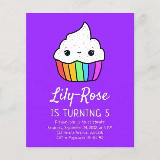 PAPER Cupcake Kind Birthday Party Invitation Flyer (Voorkant)