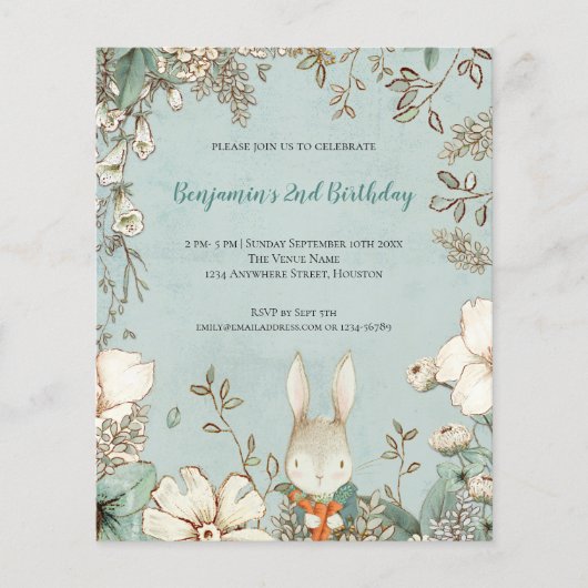 PAPER Cute Bunny Foliage 2e verjaardag Boy Invite Flyer (Voorkant)