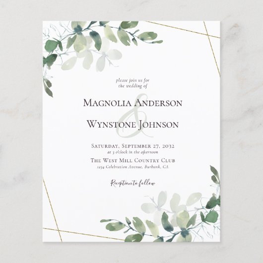 PAPER Eucalyptus Greenery Gold Wedding Invitation Flyer (Voorkant)
