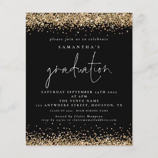 PAPER Gold Glitter 2022 Afstuderen Black Invite Flyer (Voorkant)