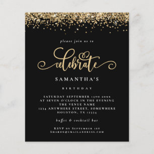 PAPER Gold Glitter Celebrate Birthday Black Invite Flyer