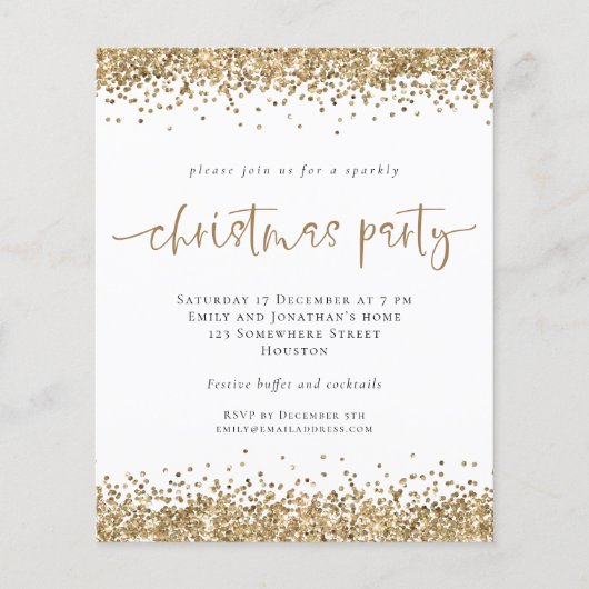 PAPER | Gouden Glitter Script Kerstfeest Uitnodigi Flyer (Voorkant)