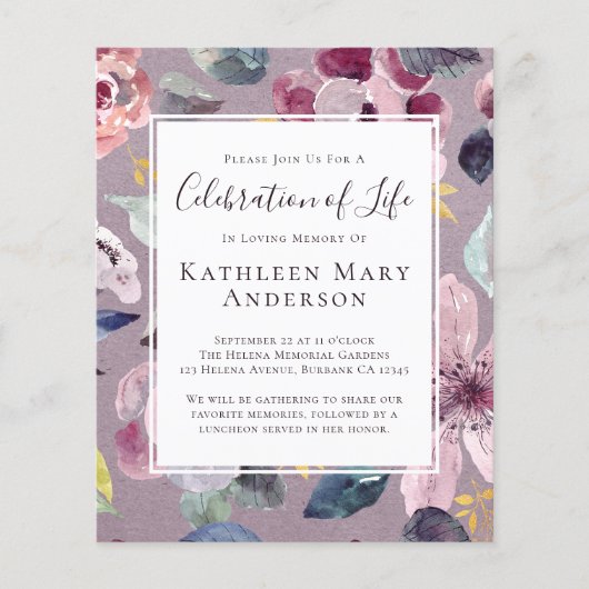 PAPER Lila Floral Celebration of Life Invitation Flyer (Voorkant)
