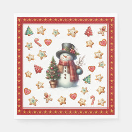 Paper Napkin Lunch Snowman and Christmas Cookies Servet