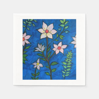 Paper Napkin Set with Flowers on a Blue Background Servet