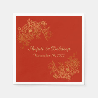 Paper Napkin with Elegant Red & Gold Servet