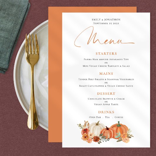 PAPER Oranje Pumpkins Herfst Florals Wedding Menu