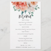 PAPER Peach Peonies Elegant Script Weduwmenu Flyer (Voorkant)