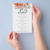 PAPER Peach Peonies Elegant Script Weduwmenu Flyer (Hand)