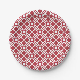 Paper plate red & white geometric pattern papieren bordje