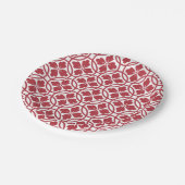 Paper plate red & white geometric pattern papieren bordje (Gekanteld)