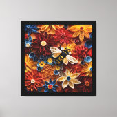 Paper Quilling Design Bee surrounded by Flowers Canvas Afdruk (Voorkant)