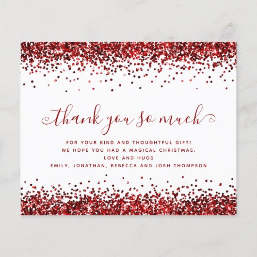 PAPER Red Glitter Kerstmis Dank u Flyer (Voorkant)