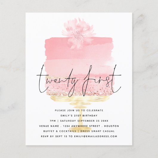 PAPER Roze Cake Script 21e Verjaardagsuitnodiging Flyer (Voorkant)