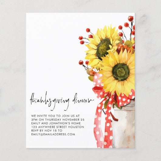 PAPER Rustic Sunflower Thanksgiving Dinner Invite Flyer (Voorkant)