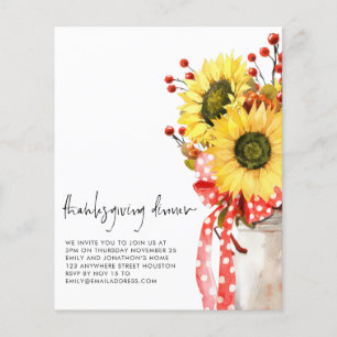PAPER Rustic Sunflower Thanksgiving Dinner Invite Flyer