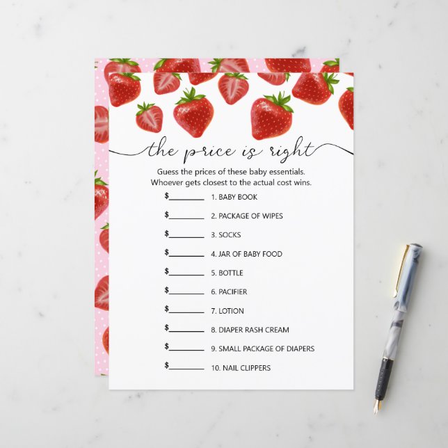 Paper Sheet spel "de prijs is goed" (Voorkant / Achterkant in situ)