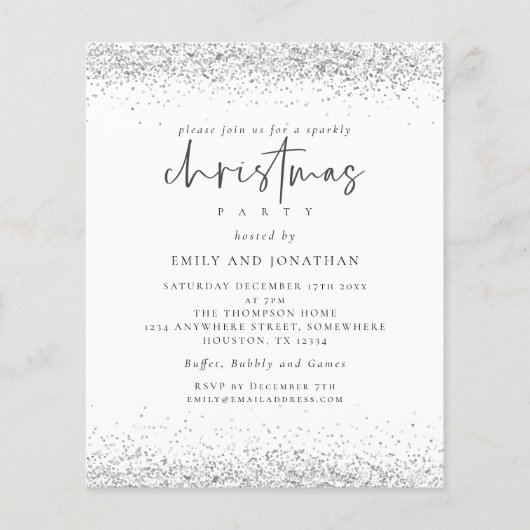 PAPER Silver Glitter-kerstfeest White Invite Flyer (Voorkant)