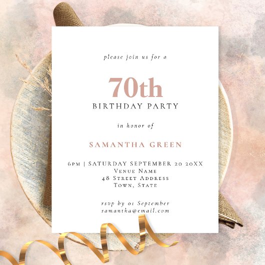 PAPER Simple Text Blush 70th Birthday Invitation Flyer