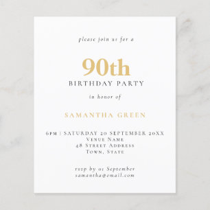 PAPER Simple Text Gold Black 90th Birthday Invite Flyer