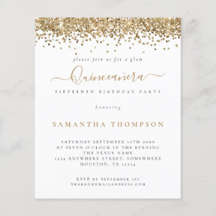PAPER Trendy Gouden Glitter Quinceañera Uitnodig Flyer