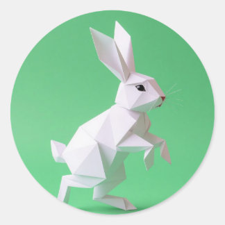 Paper work of rabbit in green world  ronde sticker