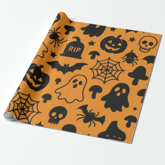 Paper wrapping paper with Halloween-themed pattern Cadeaupapier (Uitgerold)