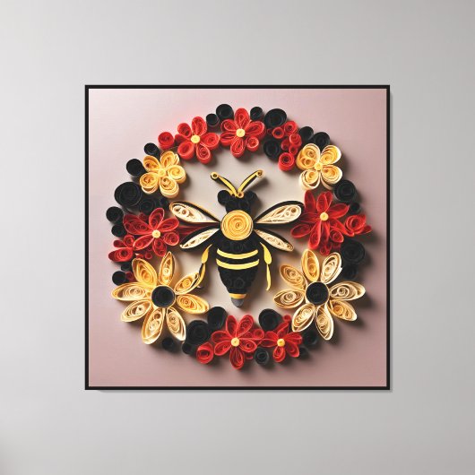 Papercraft Quilling Bij en Bloemontwerp Canvas Afdruk (Voorkant)
