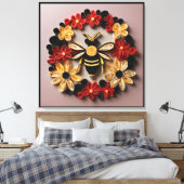 Papercraft Quilling Bij en Bloemontwerp Canvas Afdruk (Insitu (Slaapkamer))