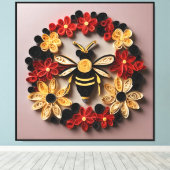Papercraft Quilling Bij en Bloemontwerp Canvas Afdruk (Insitu (Houten vloer))