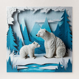 Papercraft scène van ijsberen in blauwe Arctische  Legpuzzel