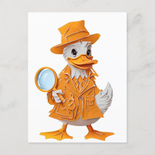 Papercut Detective Duck in Oranje pak Briefkaart