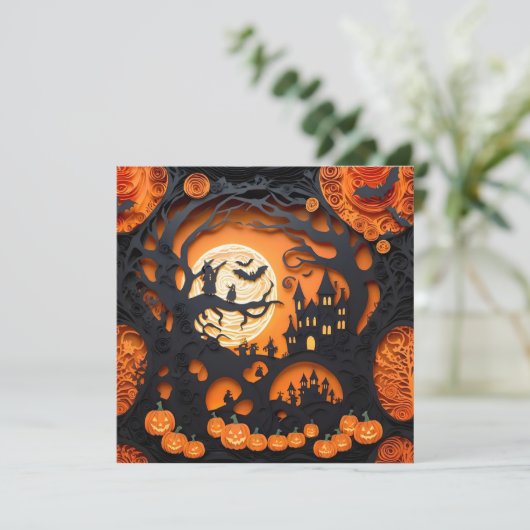 Papercut Halloween Scene Kaart (Staand voorkant)