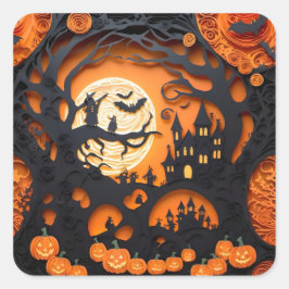 Papercut Halloween Scene Vierkante Sticker
